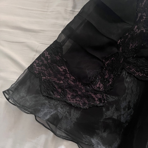 Bcbg size 6 black dress with some purple satin showing behind the lace. - Picture 4 of 7